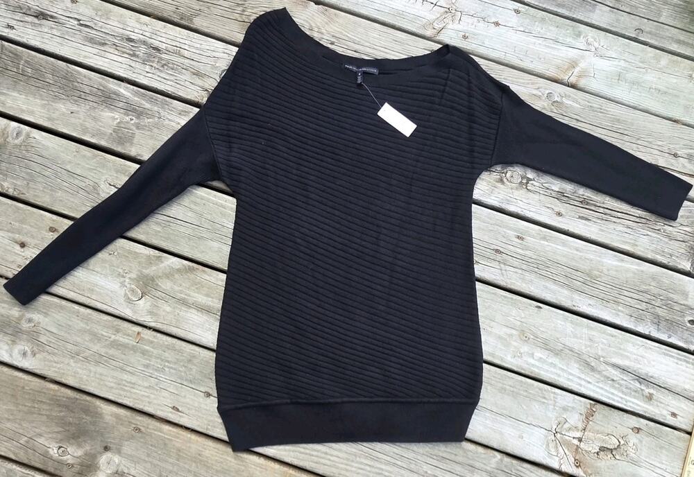 NWT White House Black Market Black Ribbed Dolman Tunic Sweater Medium Off Should